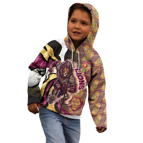 Personalised Brisbane Lions Kid Hoodie Trippy Psychedelic Abstract Art Mascot Football Fans
