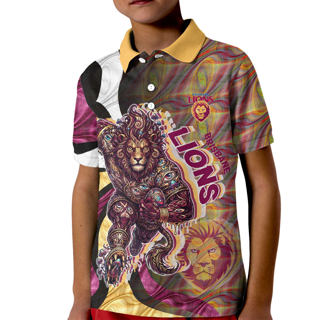 Personalised Brisbane Lions Kid Polo Shirt Trippy Psychedelic Abstract Art Mascot Football Fans
