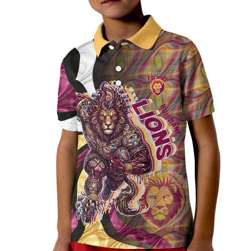 Personalised Brisbane Lions Kid Polo Shirt Trippy Psychedelic Abstract Art Mascot Football Fans