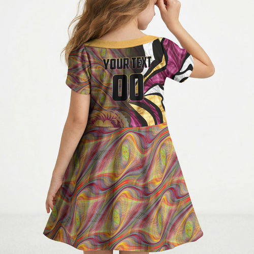 Personalised Brisbane Lions Kid Short Sleeve Dress Trippy Psychedelic Abstract Art Mascot Football Fans