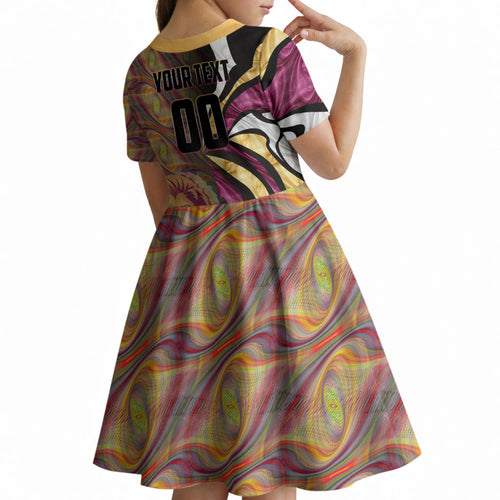 Personalised Brisbane Lions Kid Short Sleeve Dress Trippy Psychedelic Abstract Art Mascot Football Fans