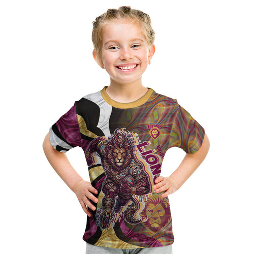 Personalised Brisbane Lions Kid T Shirt Trippy Psychedelic Abstract Art Mascot Football Fans