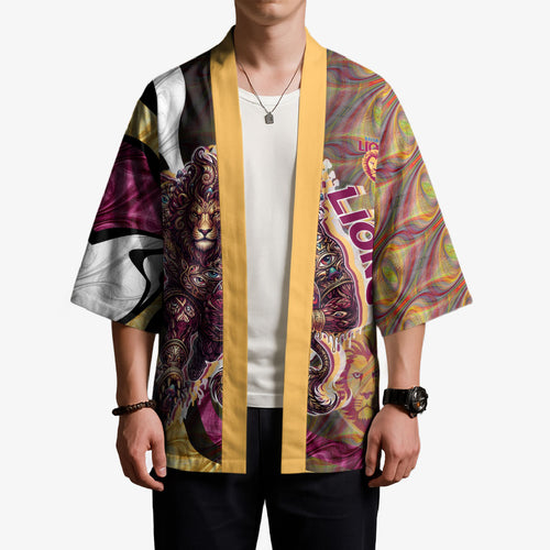 Personalised Brisbane Lions Kimono Trippy Psychedelic Abstract Art Mascot Football Fans