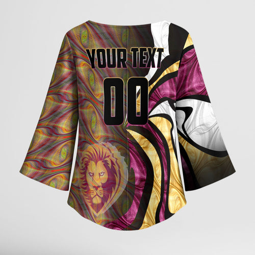 Personalised Brisbane Lions Kimono Sleeve Blouse Trippy Psychedelic Abstract Art Mascot Football Fans