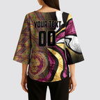 Personalised Brisbane Lions Kimono Sleeve Blouse Trippy Psychedelic Abstract Art Mascot Football Fans