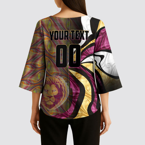 Personalised Brisbane Lions Kimono Sleeve Blouse Trippy Psychedelic Abstract Art Mascot Football Fans