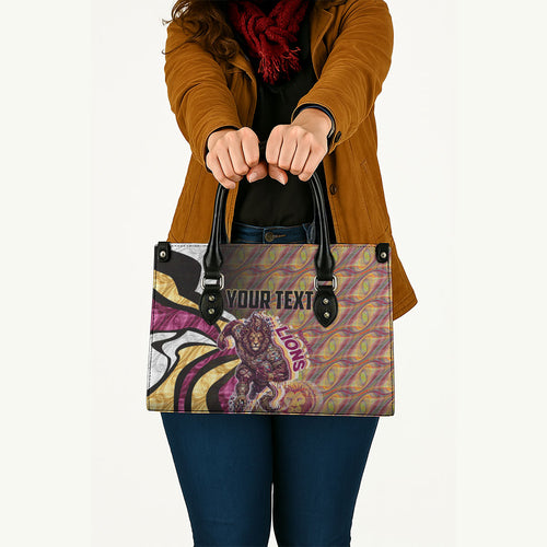 Personalised Brisbane Lions Leather Bag Trippy Psychedelic Abstract Art Mascot Football Fans