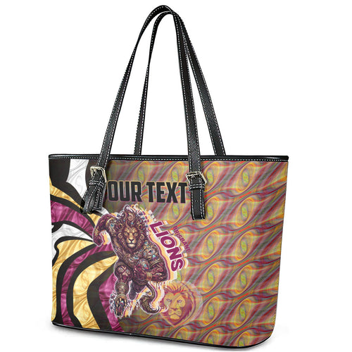 Personalised Brisbane Lions Leather Tote Bag Trippy Psychedelic Abstract Art Mascot Football Fans