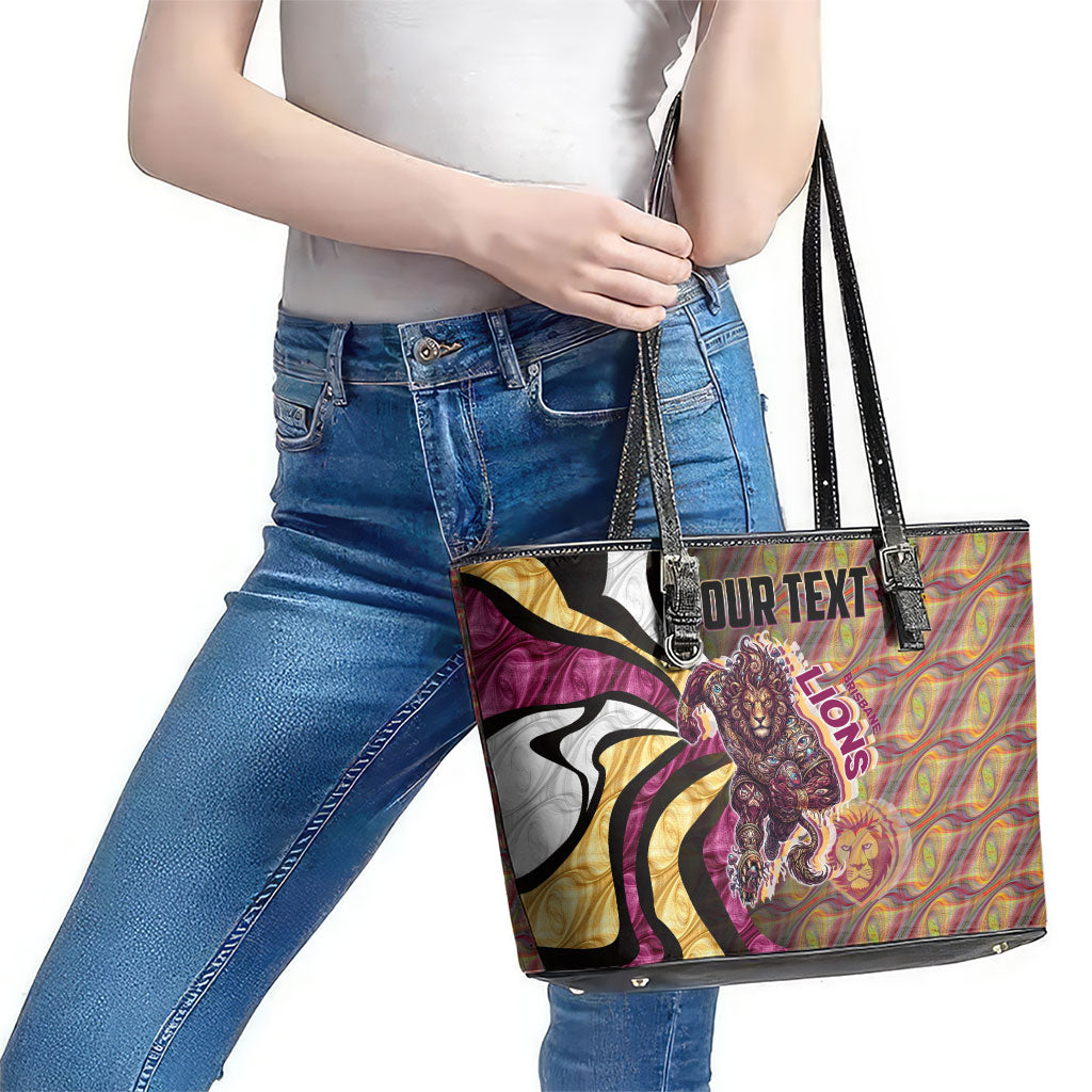 Personalised Brisbane Lions Leather Tote Bag Trippy Psychedelic Abstract Art Mascot Football Fans