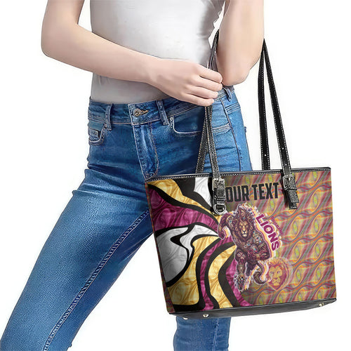 Personalised Brisbane Lions Leather Tote Bag Trippy Psychedelic Abstract Art Mascot Football Fans