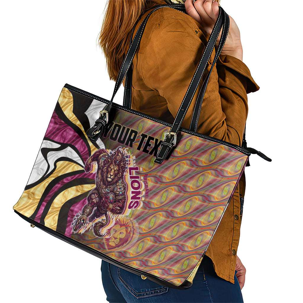 Personalised Brisbane Lions Leather Tote Bag Trippy Psychedelic Abstract Art Mascot Football Fans