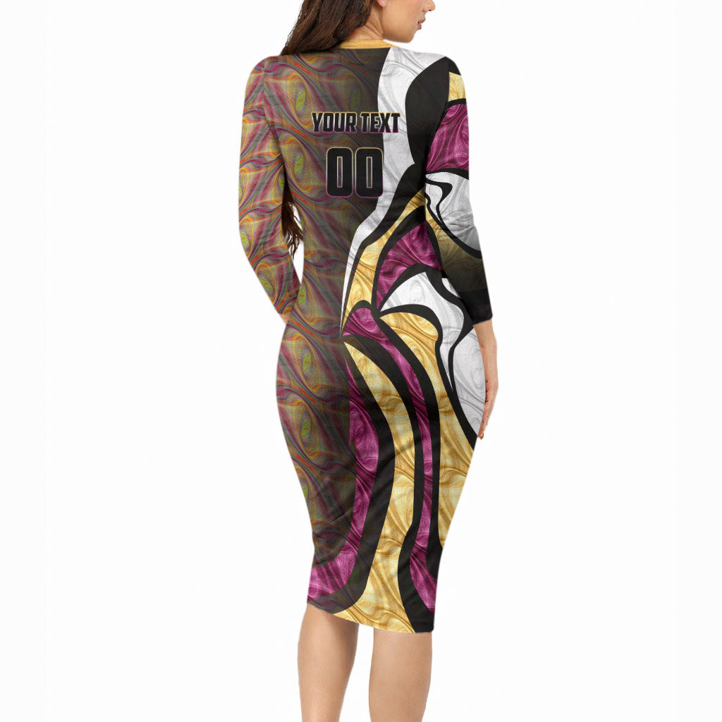 Personalised Brisbane Lions Long Sleeve Bodycon Dress Trippy Psychedelic Abstract Art Mascot Football Fans