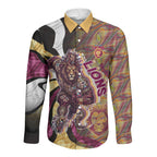 Personalised Brisbane Lions Long Sleeve Button Shirt Trippy Psychedelic Abstract Art Mascot Football Fans