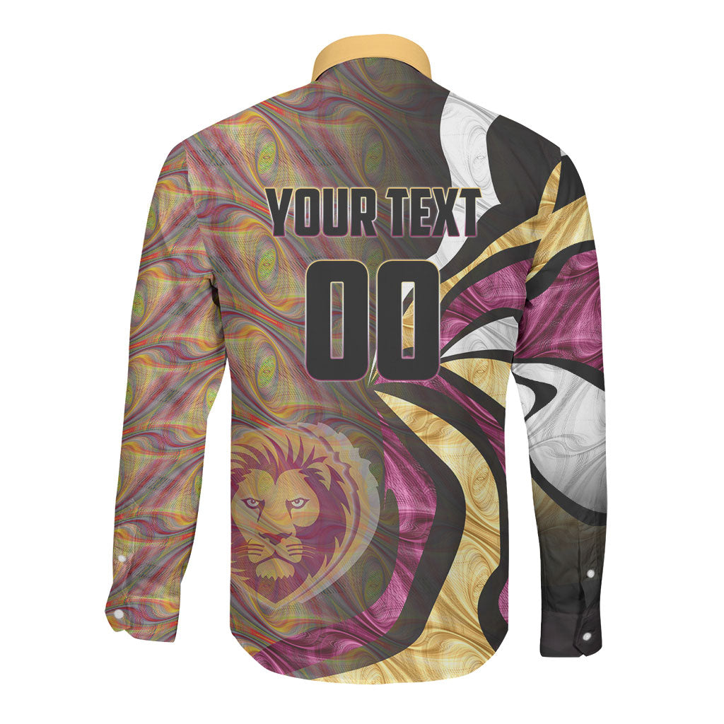Personalised Brisbane Lions Long Sleeve Button Shirt Trippy Psychedelic Abstract Art Mascot Football Fans