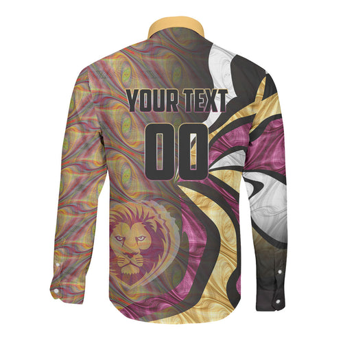 Personalised Brisbane Lions Long Sleeve Button Shirt Trippy Psychedelic Abstract Art Mascot Football Fans