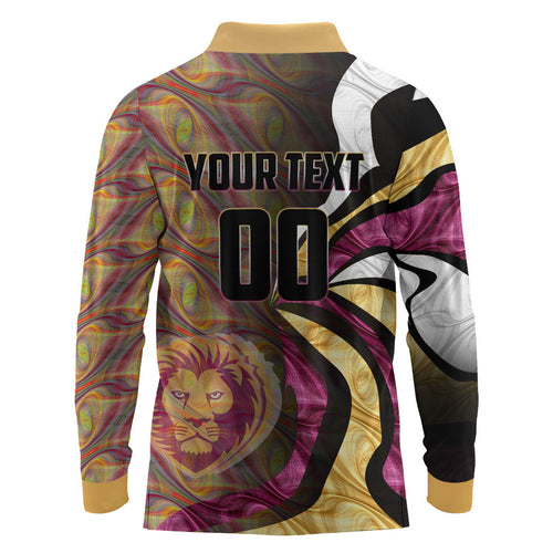 Personalised Brisbane Lions Long Sleeve Polo Shirt Trippy Psychedelic Abstract Art Mascot Football Fans