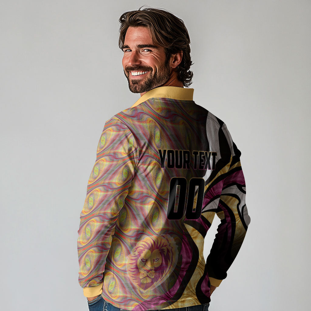 Personalised Brisbane Lions Long Sleeve Polo Shirt Trippy Psychedelic Abstract Art Mascot Football Fans