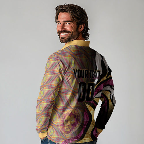 Personalised Brisbane Lions Long Sleeve Polo Shirt Trippy Psychedelic Abstract Art Mascot Football Fans