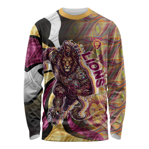 Personalised Brisbane Lions Long Sleeve Shirt Trippy Psychedelic Abstract Art Mascot Football Fans