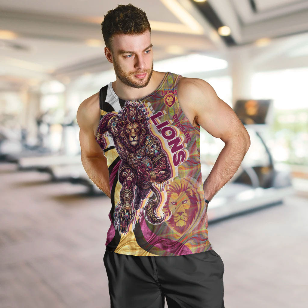 Personalised Brisbane Lions Men Tank Top Trippy Psychedelic Abstract Art Mascot Football Fans