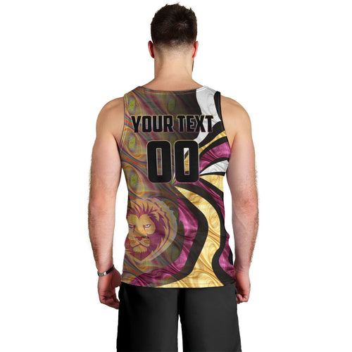 Personalised Brisbane Lions Men Tank Top Trippy Psychedelic Abstract Art Mascot Football Fans