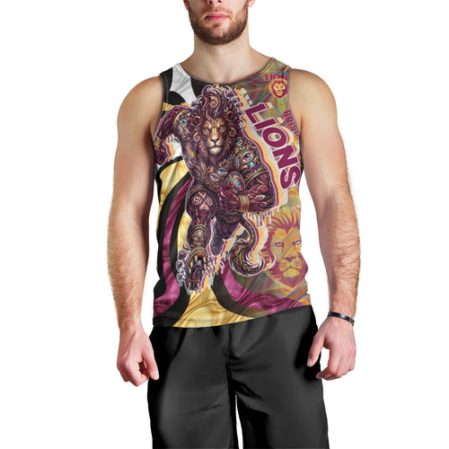 Personalised Brisbane Lions Men Tank Top Trippy Psychedelic Abstract Art Mascot Football Fans