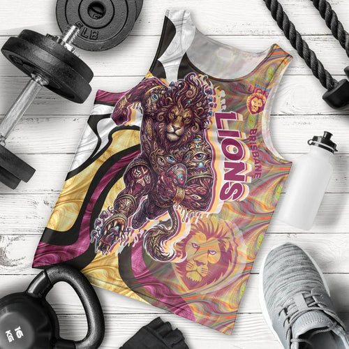 Personalised Brisbane Lions Men Tank Top Trippy Psychedelic Abstract Art Mascot Football Fans