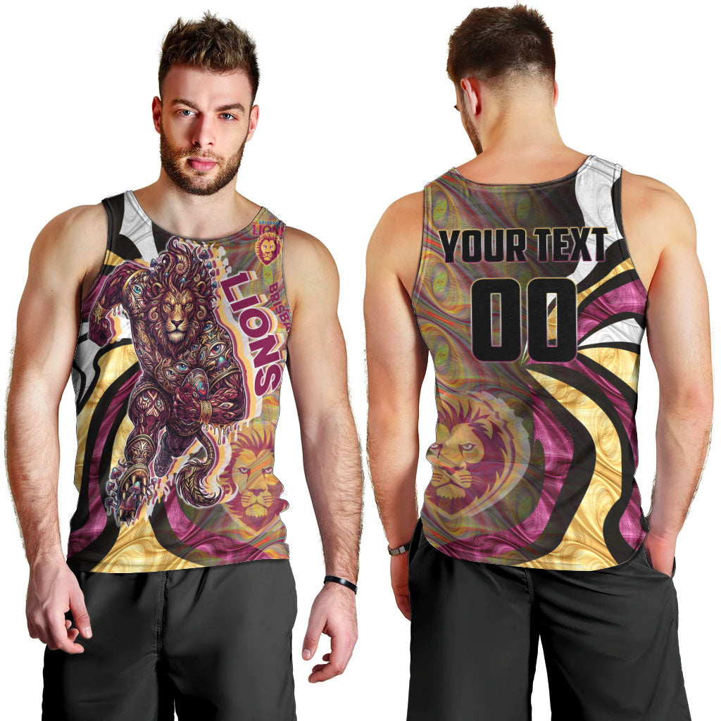 Personalised Brisbane Lions Men Tank Top Trippy Psychedelic Abstract Art Mascot Football Fans