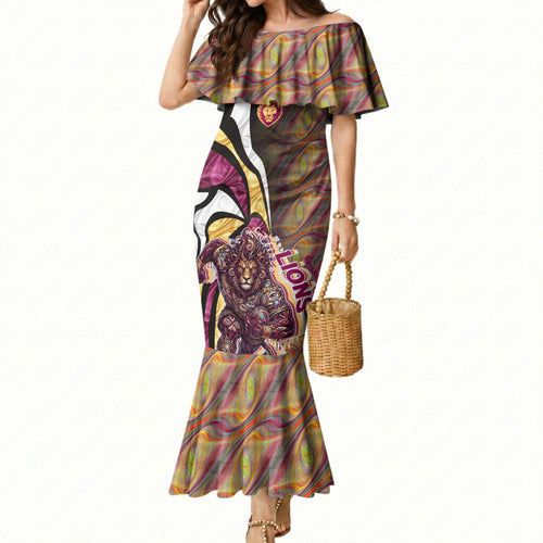 Personalised Brisbane Lions Mermaid Dress Trippy Psychedelic Abstract Art Mascot Football Fans