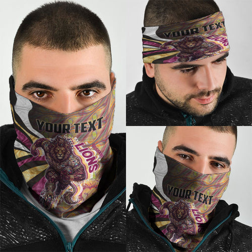 Personalised Brisbane Lions Neck Gaiter Trippy Psychedelic Abstract Art Mascot Football Fans