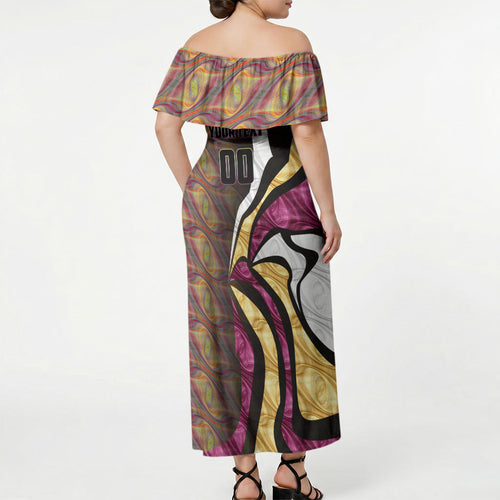 Personalised Brisbane Lions Off Shoulder Maxi Dress Trippy Psychedelic Abstract Art Mascot Football Fans