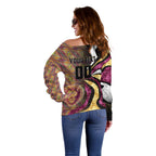 Personalised Brisbane Lions Off Shoulder Sweater Trippy Psychedelic Abstract Art Mascot Football Fans