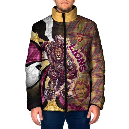 Personalised Brisbane Lions Padded Jacket Trippy Psychedelic Abstract Art Mascot Football Fans