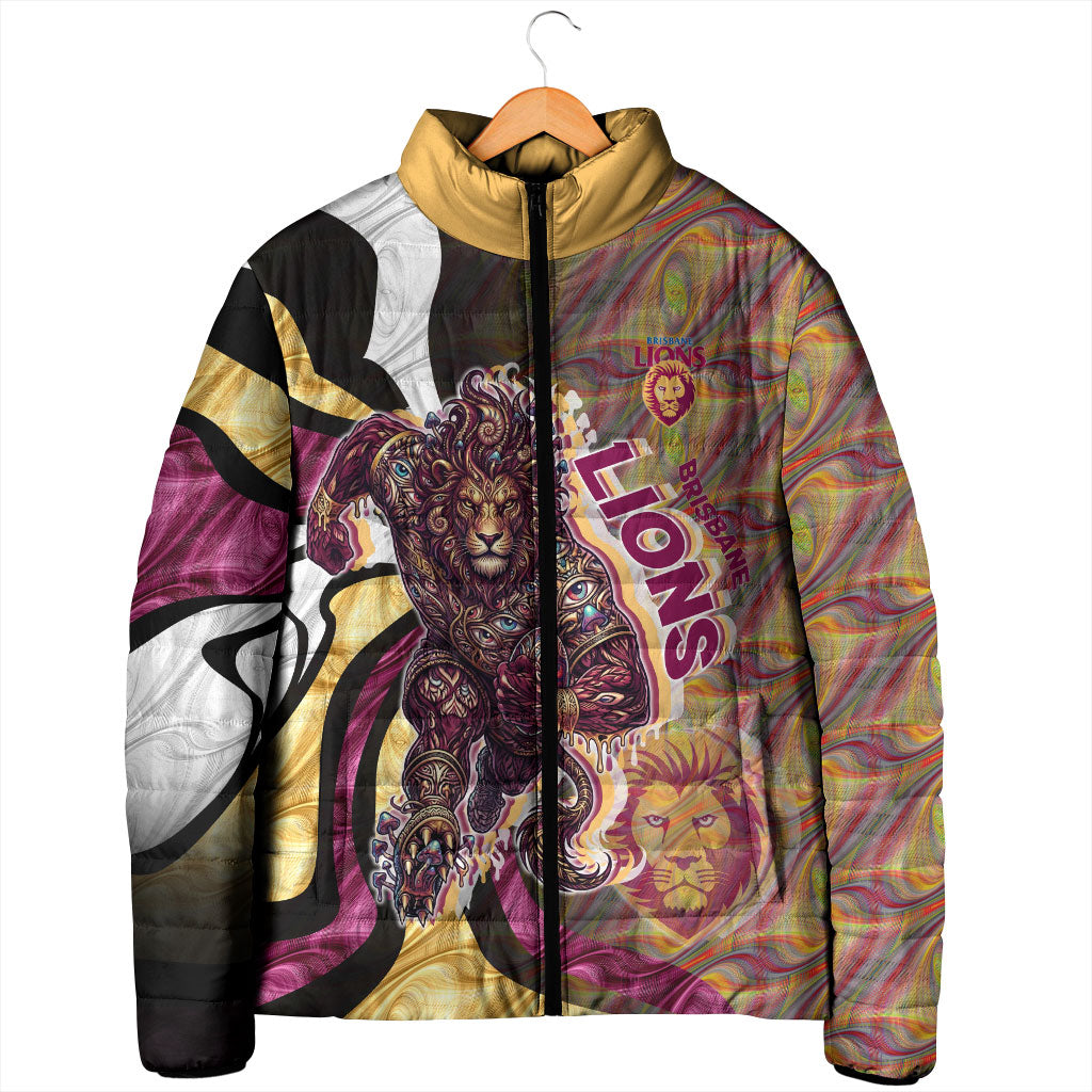 Personalised Brisbane Lions Padded Jacket Trippy Psychedelic Abstract Art Mascot Football Fans