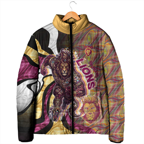 Personalised Brisbane Lions Padded Jacket Trippy Psychedelic Abstract Art Mascot Football Fans