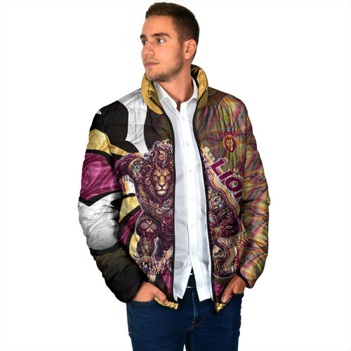 Personalised Brisbane Lions Padded Jacket Trippy Psychedelic Abstract Art Mascot Football Fans