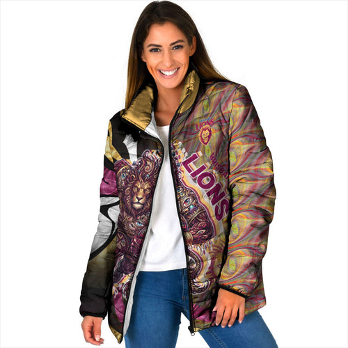 Personalised Brisbane Lions Padded Jacket Trippy Psychedelic Abstract Art Mascot Football Fans