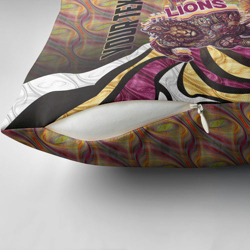 Personalised Brisbane Lions Pillow Cover Trippy Psychedelic Abstract Art Mascot Football Fans