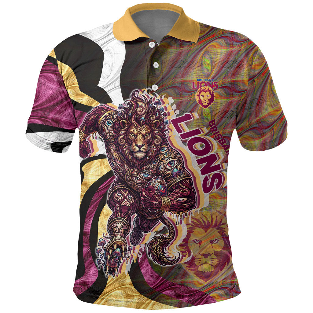 Personalised Brisbane Lions Polo Shirt Trippy Psychedelic Abstract Art Mascot Football Fans