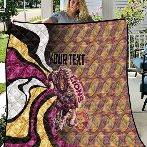 Personalised Brisbane Lions Quilt Trippy Psychedelic Abstract Art Mascot Football Fans