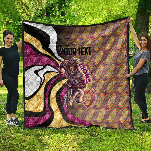 Personalised Brisbane Lions Quilt Trippy Psychedelic Abstract Art Mascot Football Fans