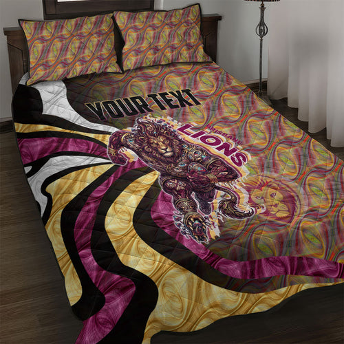 Personalised Brisbane Lions Quilt Bed Set Trippy Psychedelic Abstract Art Mascot Football Fans
