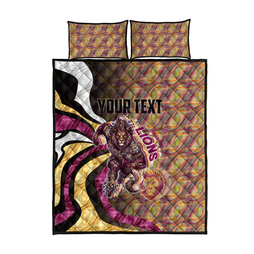 Personalised Brisbane Lions Quilt Bed Set Trippy Psychedelic Abstract Art Mascot Football Fans