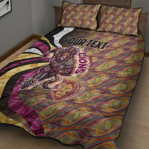 Personalised Brisbane Lions Quilt Bed Set Trippy Psychedelic Abstract Art Mascot Football Fans
