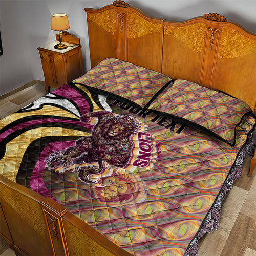 Personalised Brisbane Lions Quilt Bed Set Trippy Psychedelic Abstract Art Mascot Football Fans