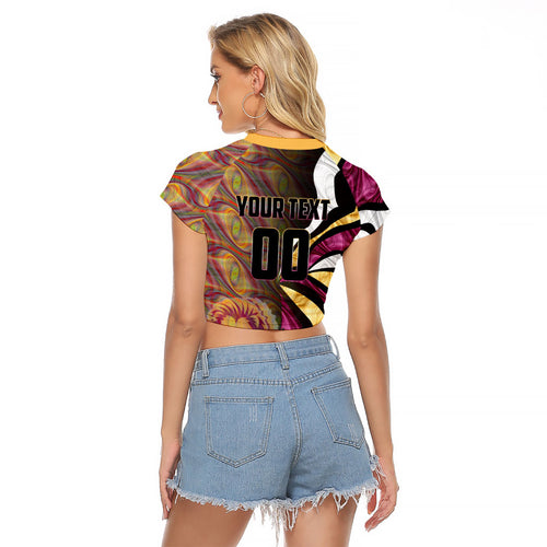 Personalised Brisbane Lions Raglan Cropped T Shirt Trippy Psychedelic Abstract Art Mascot Football Fans