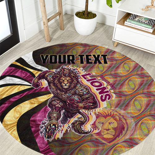 Personalised Brisbane Lions Round Carpet Trippy Psychedelic Abstract Art Mascot Football Fans