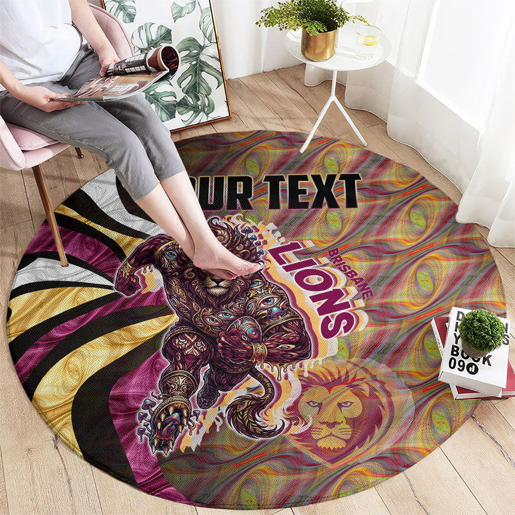 Personalised Brisbane Lions Round Carpet Trippy Psychedelic Abstract Art Mascot Football Fans
