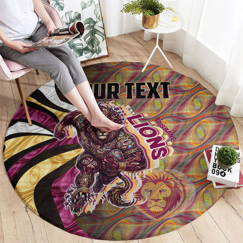 Personalised Brisbane Lions Round Carpet Trippy Psychedelic Abstract Art Mascot Football Fans
