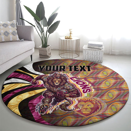 Personalised Brisbane Lions Round Carpet Trippy Psychedelic Abstract Art Mascot Football Fans